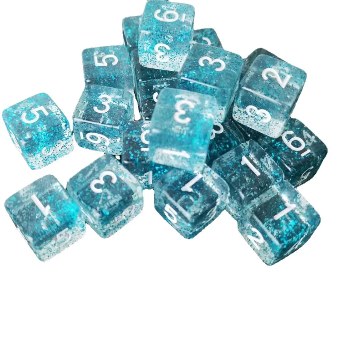 Clear Glitter Resin D6 Dice Set - 10 Piece