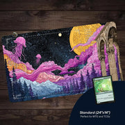 Full moon and jellyfish MTG Playmat Magic Card Mat with Stitched Edge Non-Slip Durable Tabletop playmat Board Game Mat for TCG