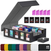 Leather Trading Card Storage Box 5 Rows Magnetic Closure Game Cards Box With Viewing Windows Card and Note Storage Supplies