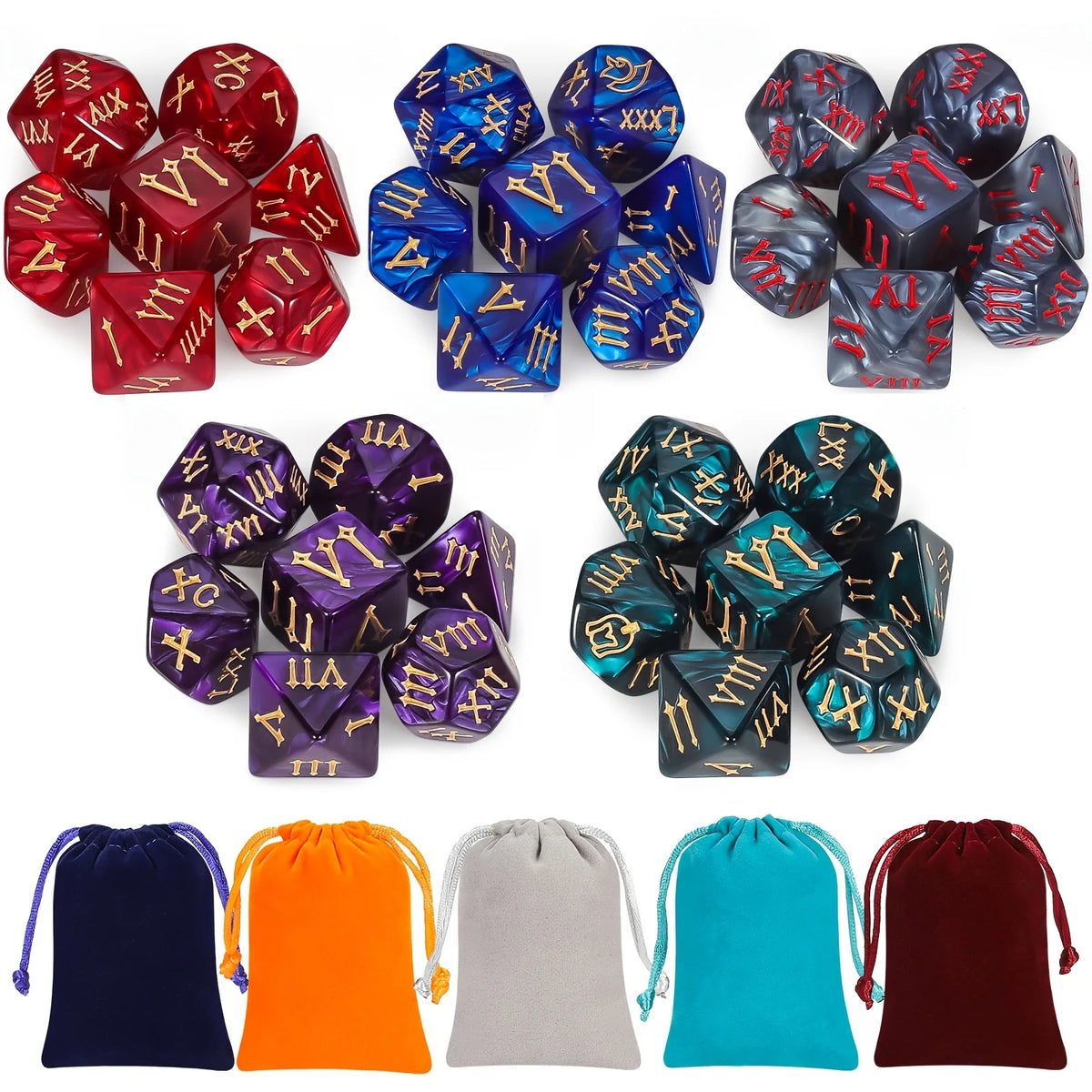 RPG Dice Bundle with Storage Bags - 35 Piece