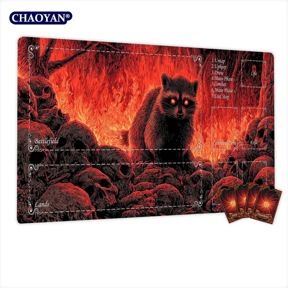 Fire Forest and Raccoon Magic Card Battle Mat TCG Playmat Anti-slip Base 35X60CM gathering gaming mats Board Game Mat for TCG