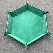 Rolling Folding Hexagon Dice Game Storage Tray PU Leather&Velvet Mat Holder Double Sided Thick Office Supplies Storage Tools
