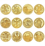 12 Creative Twelve Constellations Gold Plated encrusted Collectible Coins Abstract Art Zodiac Coin Set Crafts Gifts