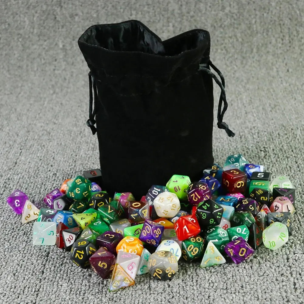 Plain Velvet Dice & Token Bag - Black