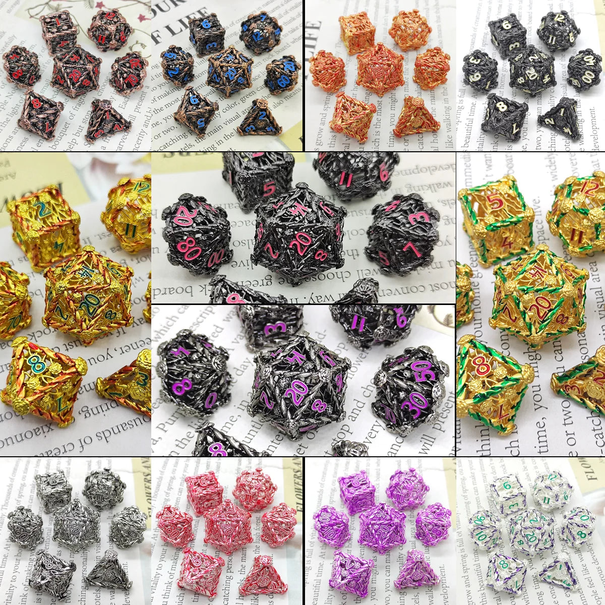 Pink Metal RPG Dice Set - Design 2