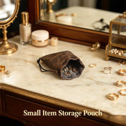 Medieval Leather Drawstring Pouch – Cowhide Dice Bag & Coin Pouch, Small Drawstring Pouch for Board Games, Jewelry, Earphones