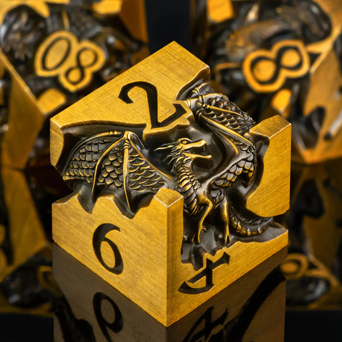 Gold Dragon Metal D6 Dice - Design 2