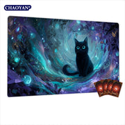 Van Gogh Style Cute Wizard TCG Playmat Magic Card Mat Stitched Edge Non-Slip Durable Tabletop Playmat Board Game Mat for TCG