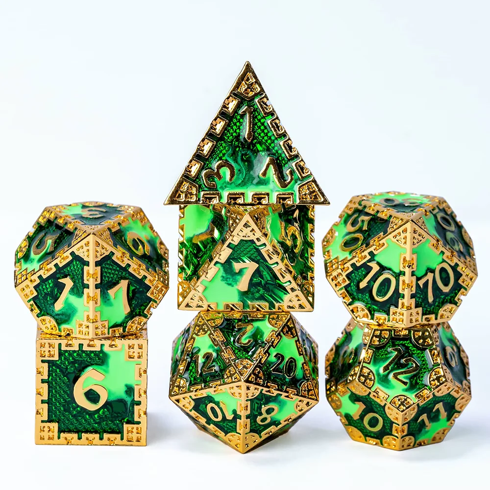 Antique Dragon Metal RPG Dice Set - 7 Piece - Design 3