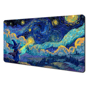Van Gogh Style Cute Wizard TCG Playmat Magic Card Mat Stitched Edge Non-Slip Durable Tabletop Playmat Board Game Mat for TCG