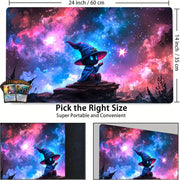 Magnificent Galactic Wizard TCG Playmat Magic Card Mat Stitched Edge Non-Slip Durable Tabletop Playmat Board Game Mat for TCG