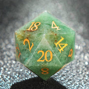 7Pcs DND Dice Green Aventurine Gemstone Dice Golden Word Dice Set Multi-sided Polyhedral Dice for D&D COC Role RPG Table Game