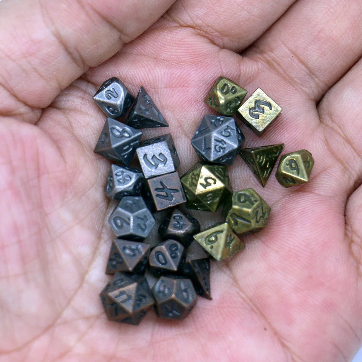 Antique Mini Metal RPG Dice Set - Design 3