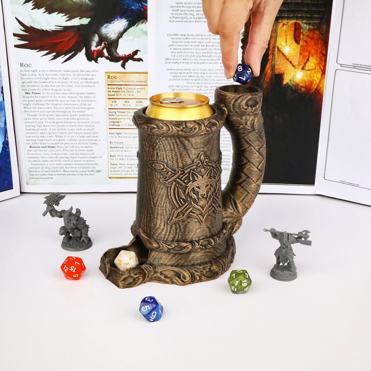 Mug Dice Tower - Druid Wolf Emblem Cup Dice Tower, Accessory for Tabletop RPG, Available in 3 Colors