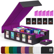 Leather Trading Card Storage Box 5 Rows Magnetic Closure Game Cards Box With Viewing Windows Card and Note Storage Supplies
