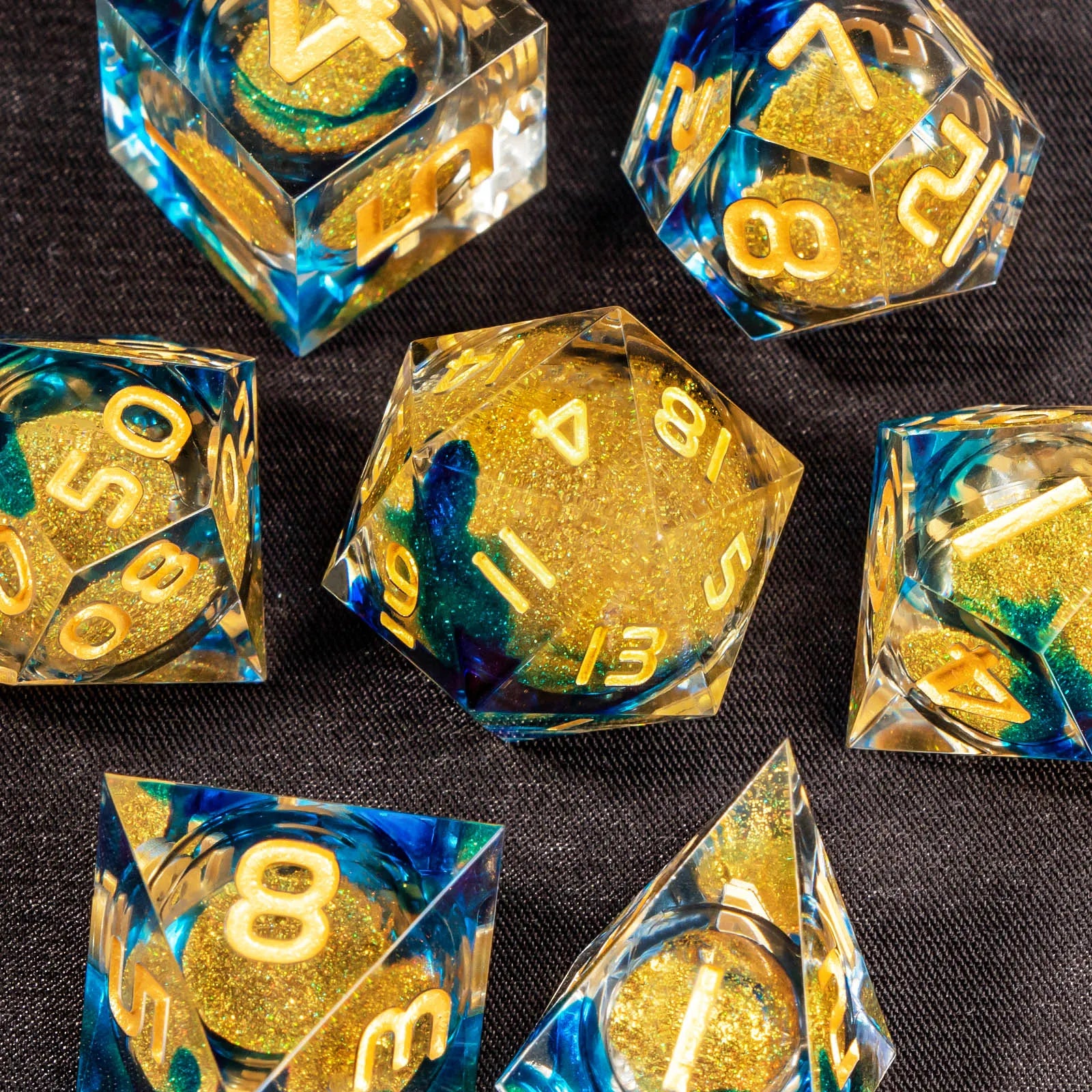 Blue Liquid Core Resin Polyhedral RPG Dice Set