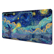 Van Gogh Style Cute Wizard TCG Playmat Magic Card Mat Stitched Edge Non-Slip Durable Tabletop Playmat Board Game Mat for TCG