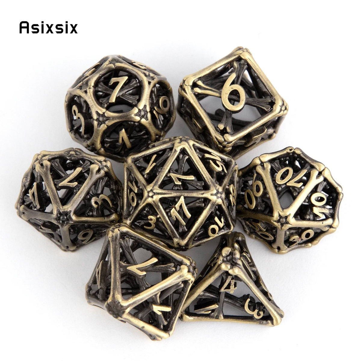Yellow Hollow Metal RPG Dice Set - 7 Piece - Design 2