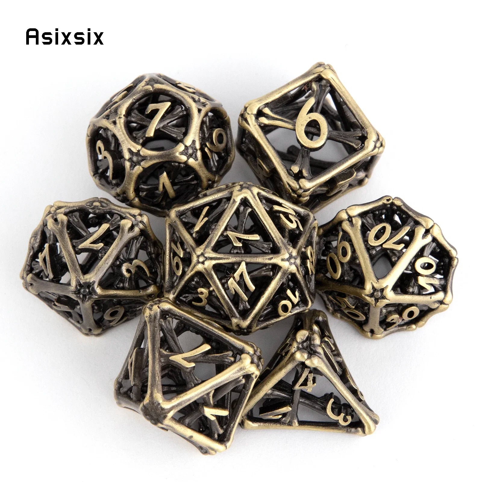 Yellow Hollow Metal RPG Dice Set - 7 Piece - Design 2