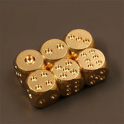 6pcs 15mm Solid Brass Gold Metal Dice - Hand Polished 6-Sided High-Quality Game Dice Stress Relieving Family Gathering Toy