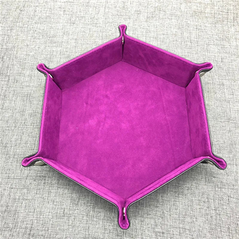 Rolling Folding Hexagon Dice Game Storage Tray PU Leather&Velvet Mat Holder Double Sided Thick Office Supplies Storage Tools