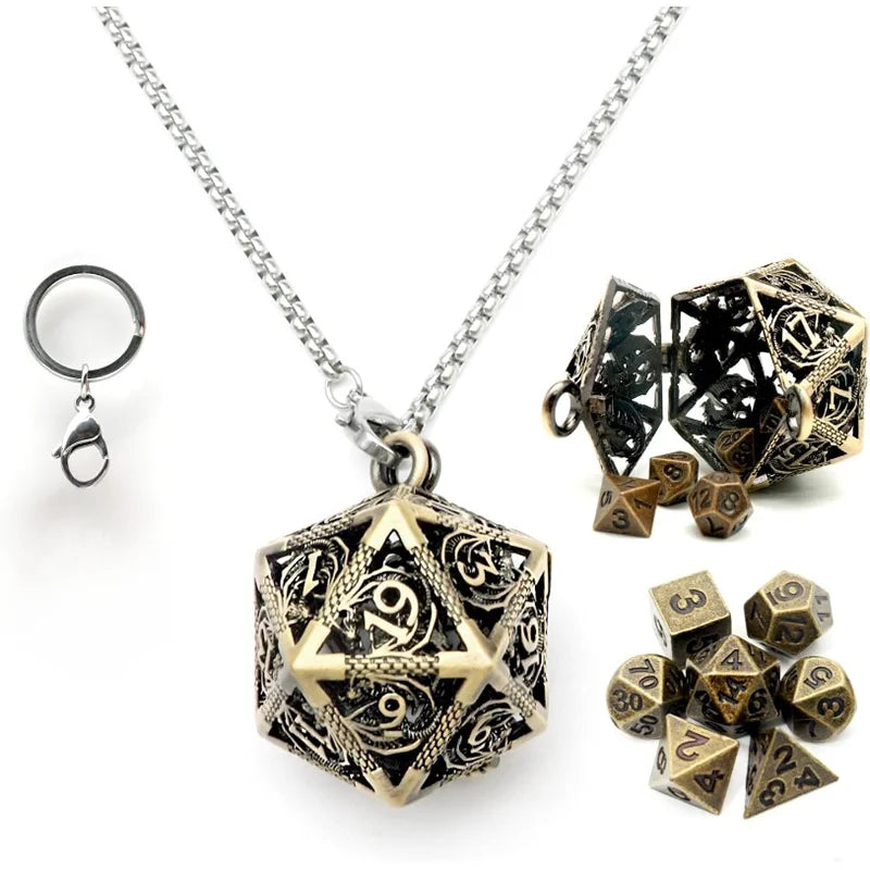 Antique Hollow Metal RPG Dice Set - Design 5