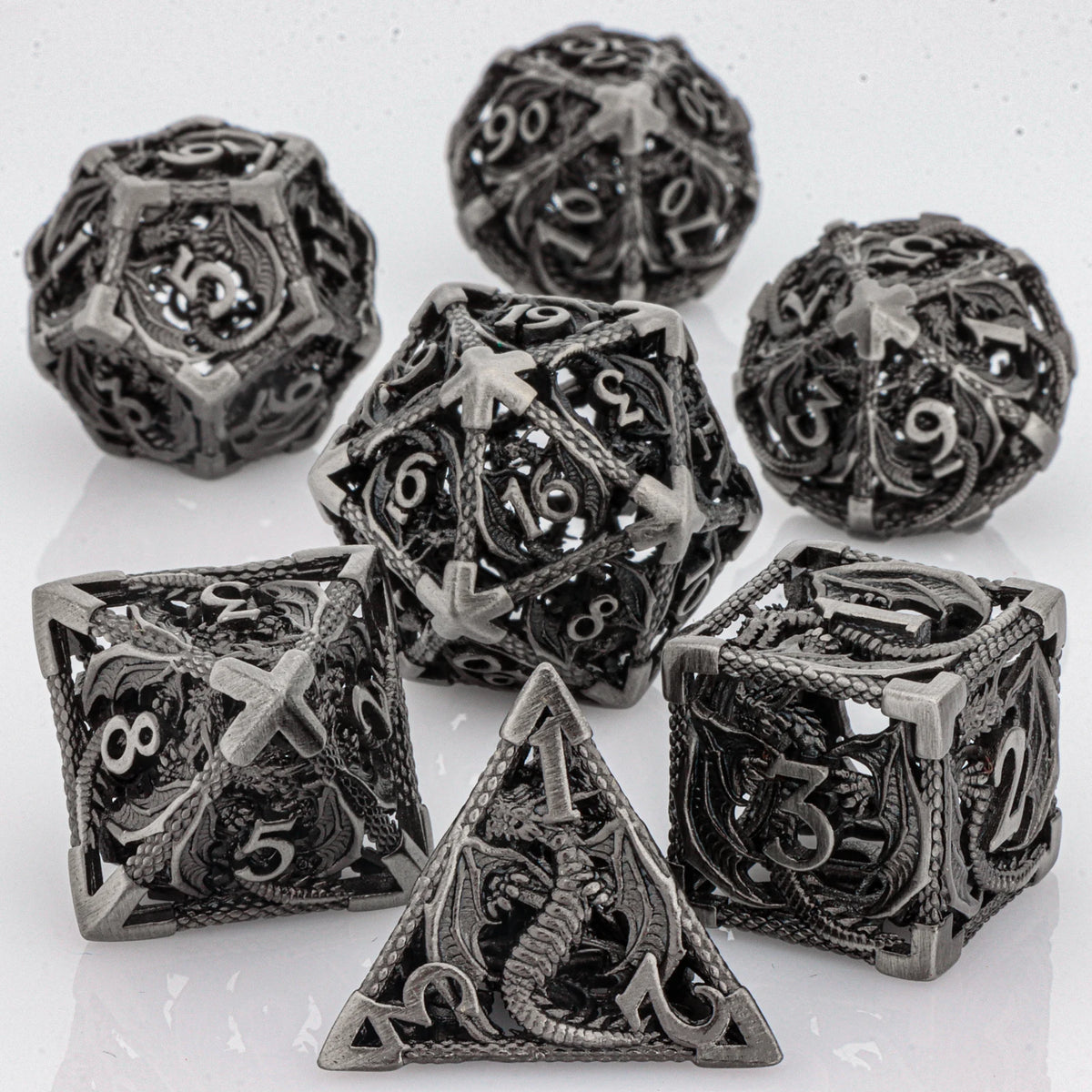 Antique Hollow Metal RPG Dice Set - Design 6