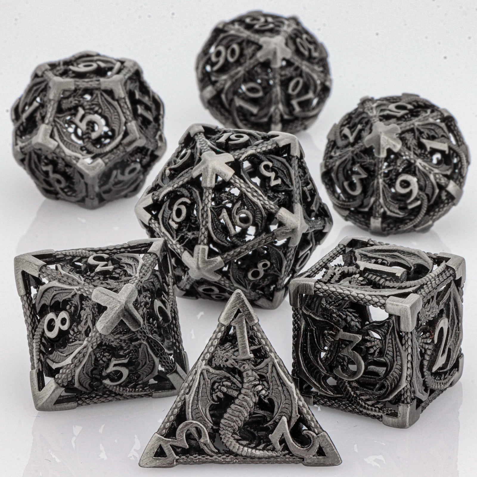 Antique Hollow Metal RPG Dice Set - Design 6