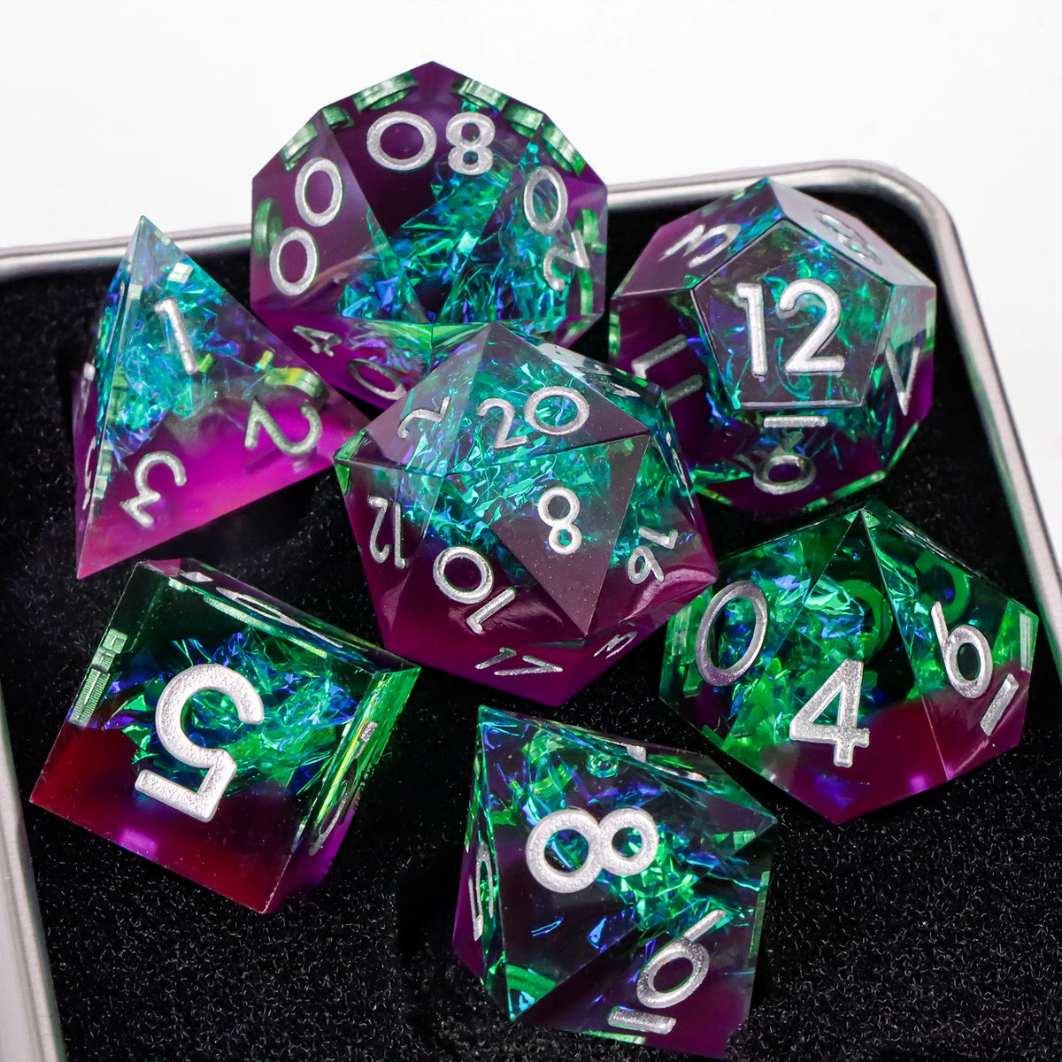 Handmade Sharp-Edge Resin Dice Set – 26 Colours to Choose From