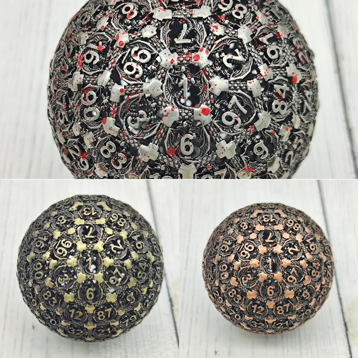Antique Hollow Metal RPG Dice Set - Design 7