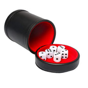 PU Leather Dice Cup Set Round Game Cup with 5 Standard Dice Felt Lining Silent Rolling for Party Board Games