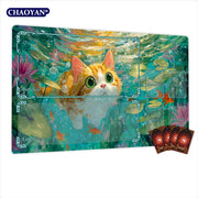 Van Gogh Style Cute Wizard TCG Playmat Magic Card Mat Stitched Edge Non-Slip Durable Tabletop Playmat Board Game Mat for TCG