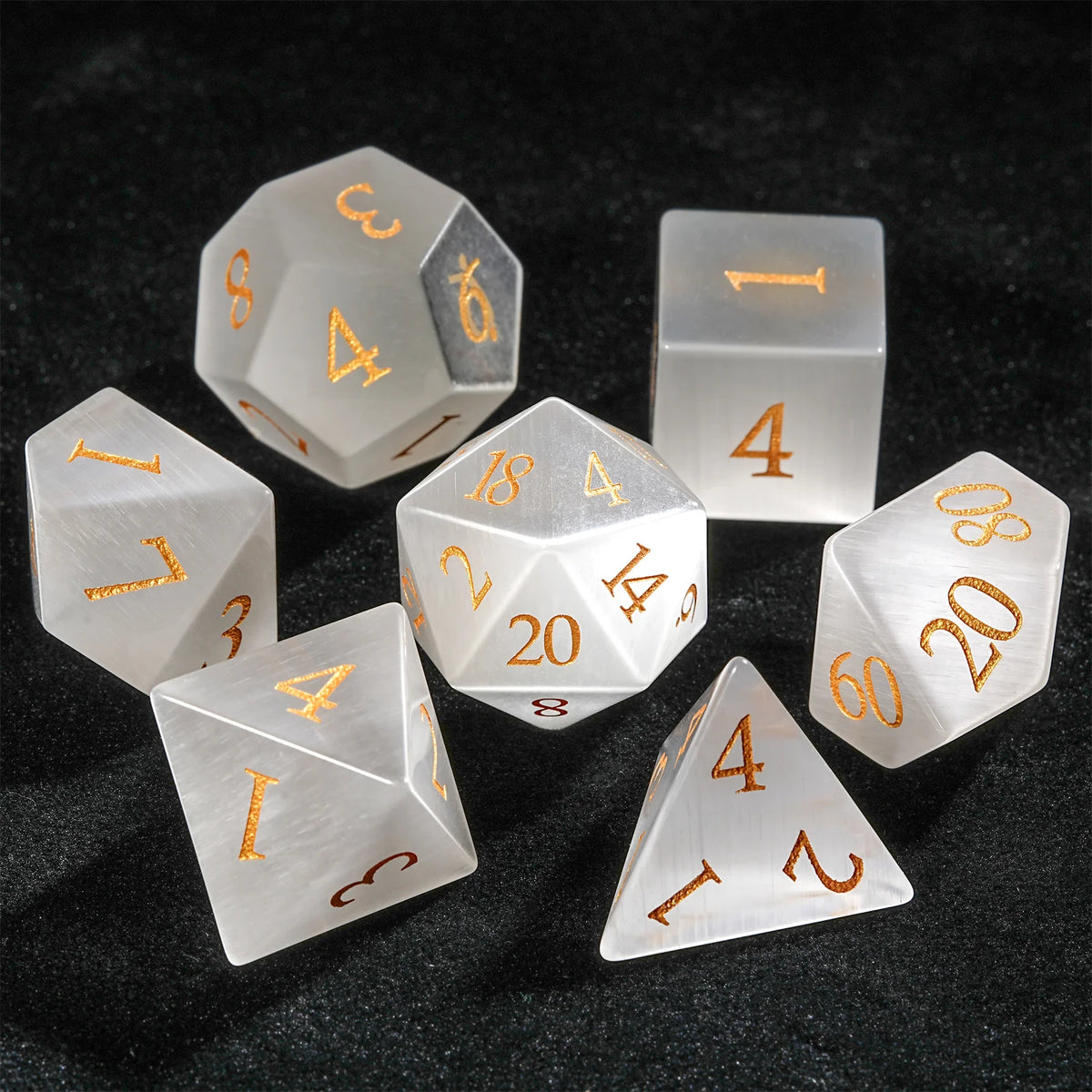 White Jade Gemstone RPG Dice Set - 7 Piece