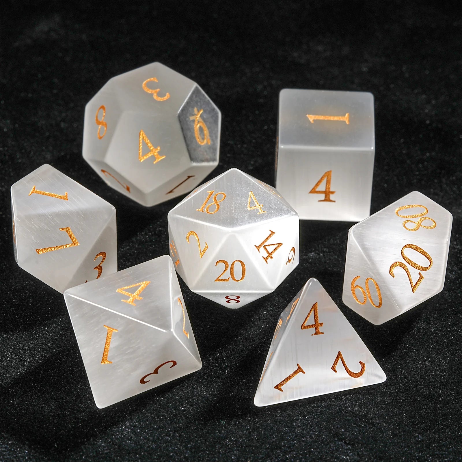 White Jade Gemstone RPG Dice Set - 7 Piece