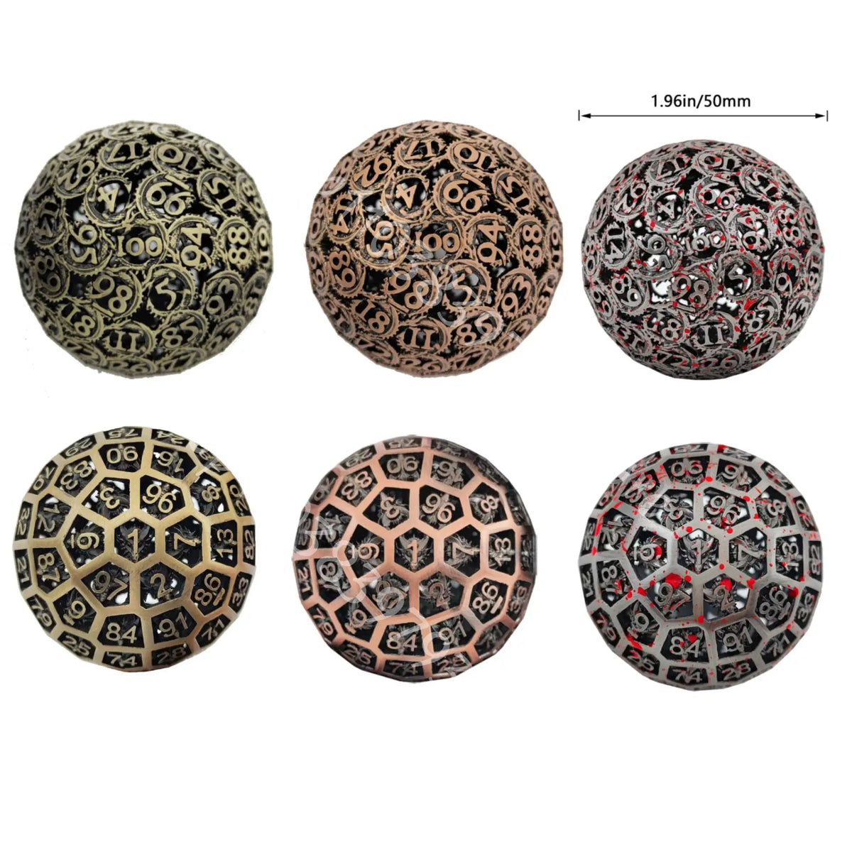 Antique Hollow Metal RPG Dice Set - Design 10