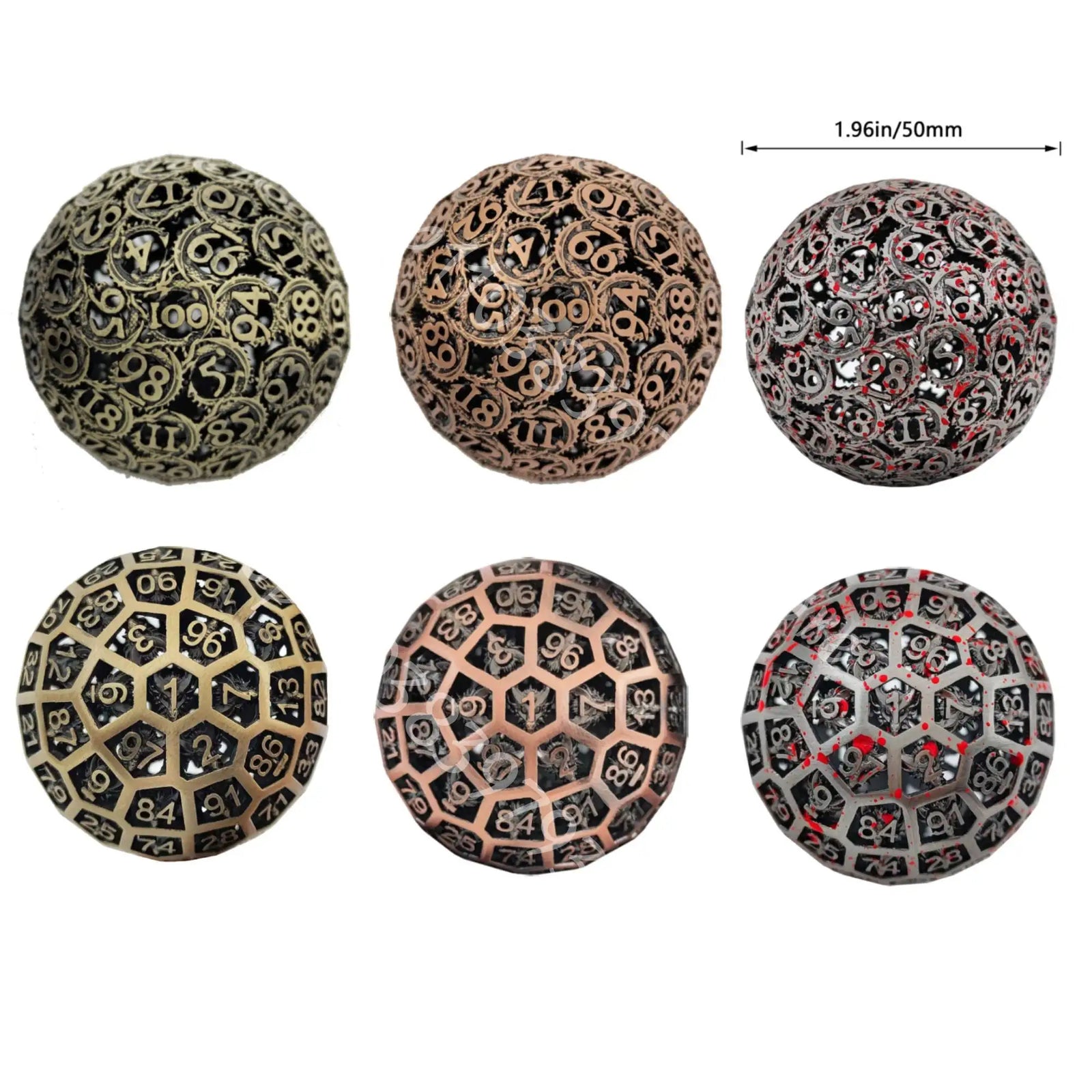 Antique Hollow Metal RPG Dice Set - Design 10