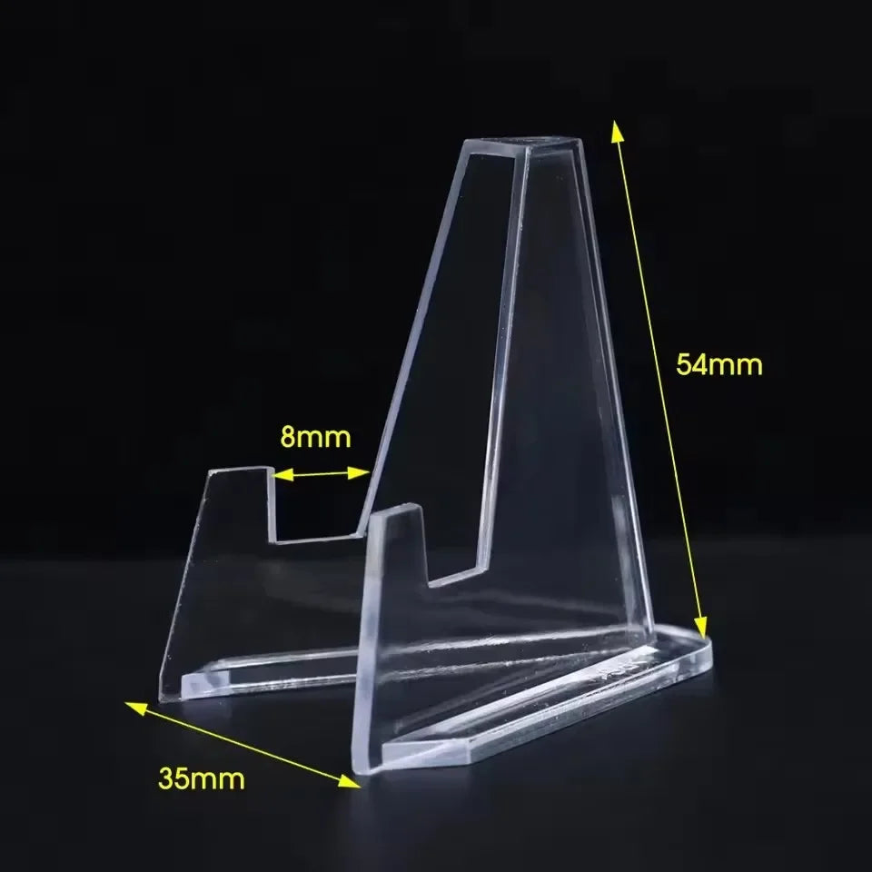 Single clear acrylic mini card stand with dimensions