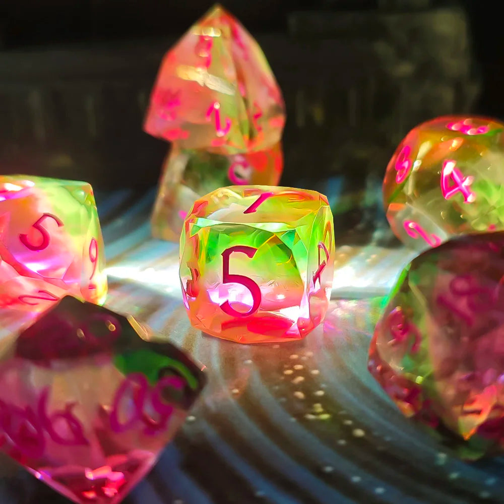 Green Sharp Edge Resin Polyhedral RPG Dice Set - 7 Piece