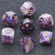 1-7pcs Purple Crystal Gemstone Dice Set Golden Word DND Dice Multi-sided Polyhedral Dice for D&D Game COC Role Playing RPG Table