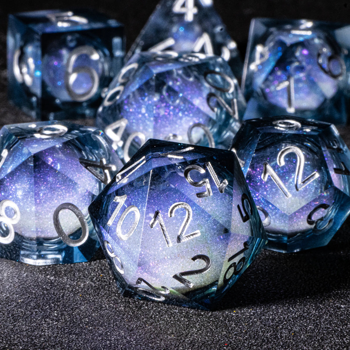 Galaxy Liquid Core Dice Set – Swirling Universe in Every Roll – 24 Colours to Choose From