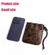 Medieval Leather Drawstring Pouch – Cowhide Dice Bag & Coin Pouch, Small Drawstring Pouch for Board Games, Jewelry, Earphones