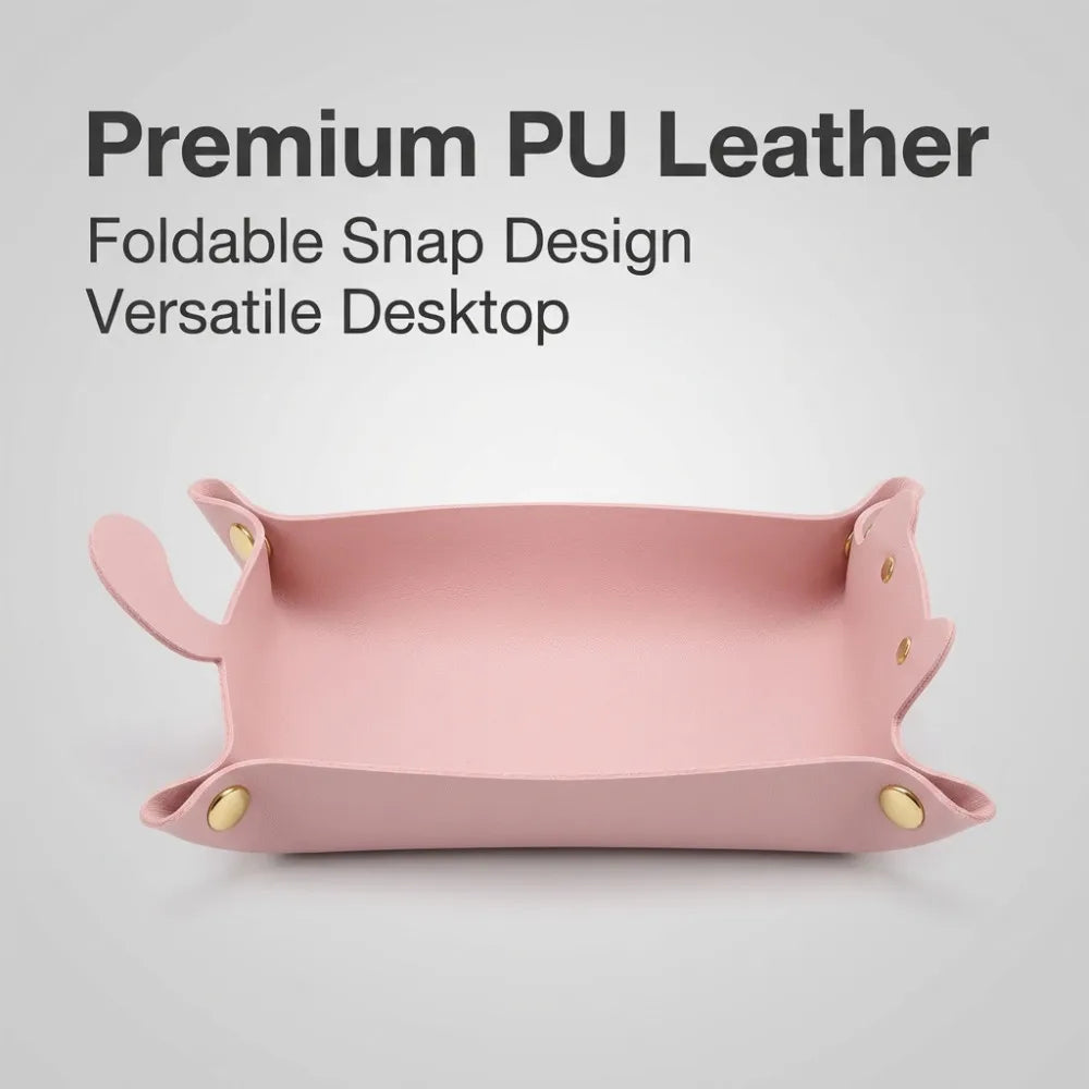 Cat Dice Tray – Foldable PU Leather | Blush Pink – Keep Every Roll on the Table
