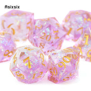 7 Pcs Pink Resin Golden Number Sharp Edge Dice Polyhedral Dice Suitable for Role-Playing RPG    Board Game