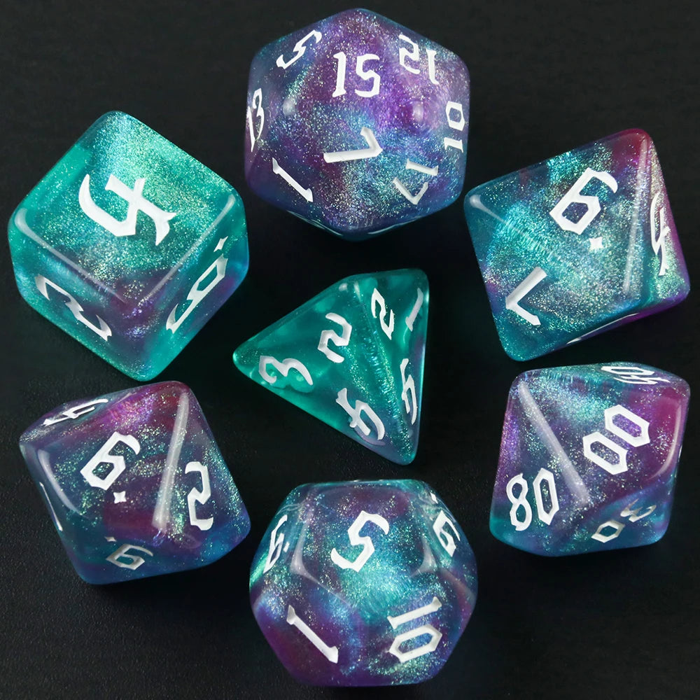 Gold Metal D6 Dice - 7 Piece - Design 2