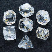 1-7pcs DND Fantasy Blue Glass Gemstone Dice Set Multi-sided Polyhedral Dice Golden Word Dice for D&D Game COC Role Playing RPG