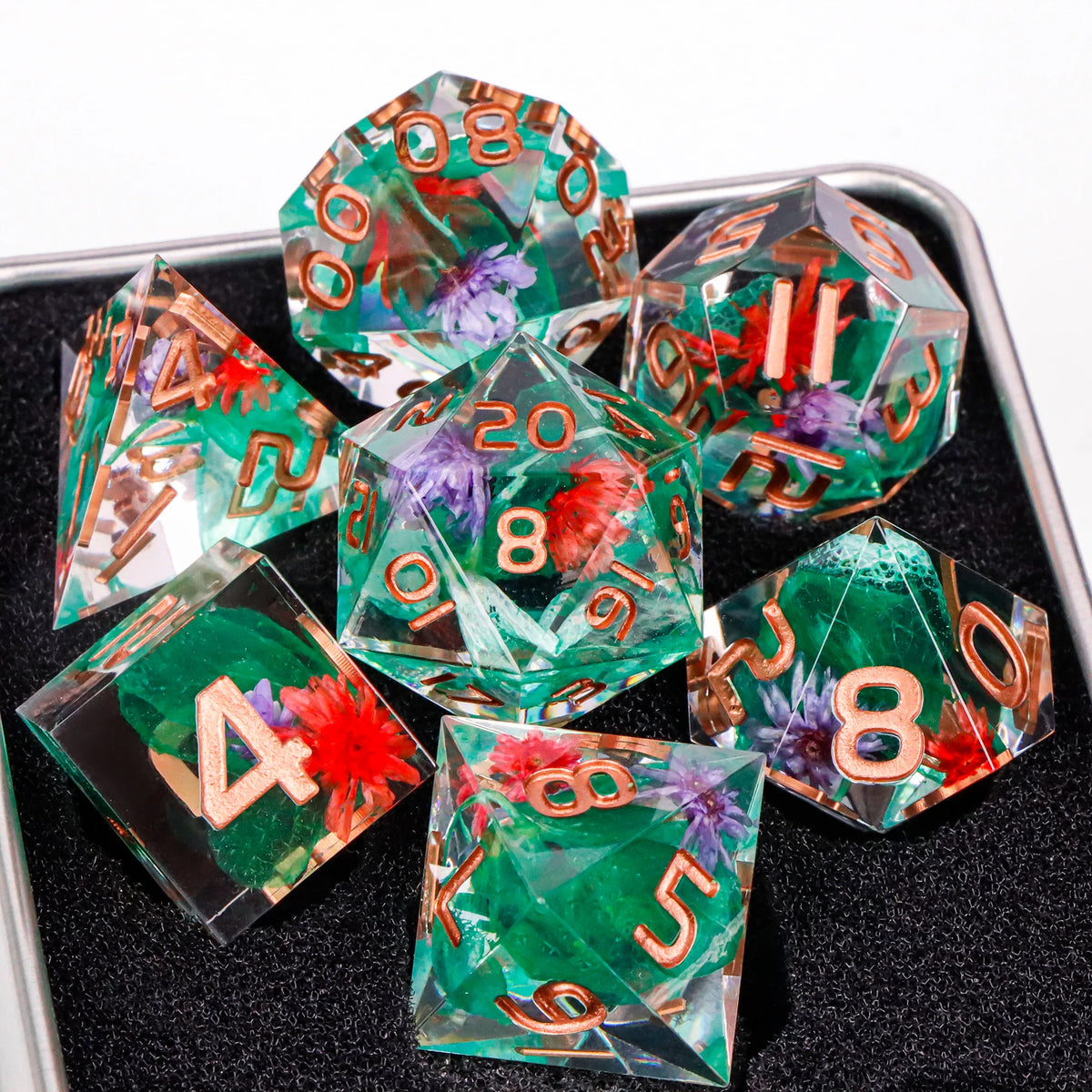 Handmade Sharp-Edge Resin Dice Set – 26 Colours to Choose From