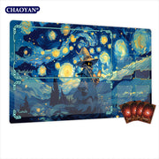 Van Gogh Style Cute Wizard TCG Playmat Magic Card Mat Stitched Edge Non-Slip Durable Tabletop Playmat Board Game Mat for TCG