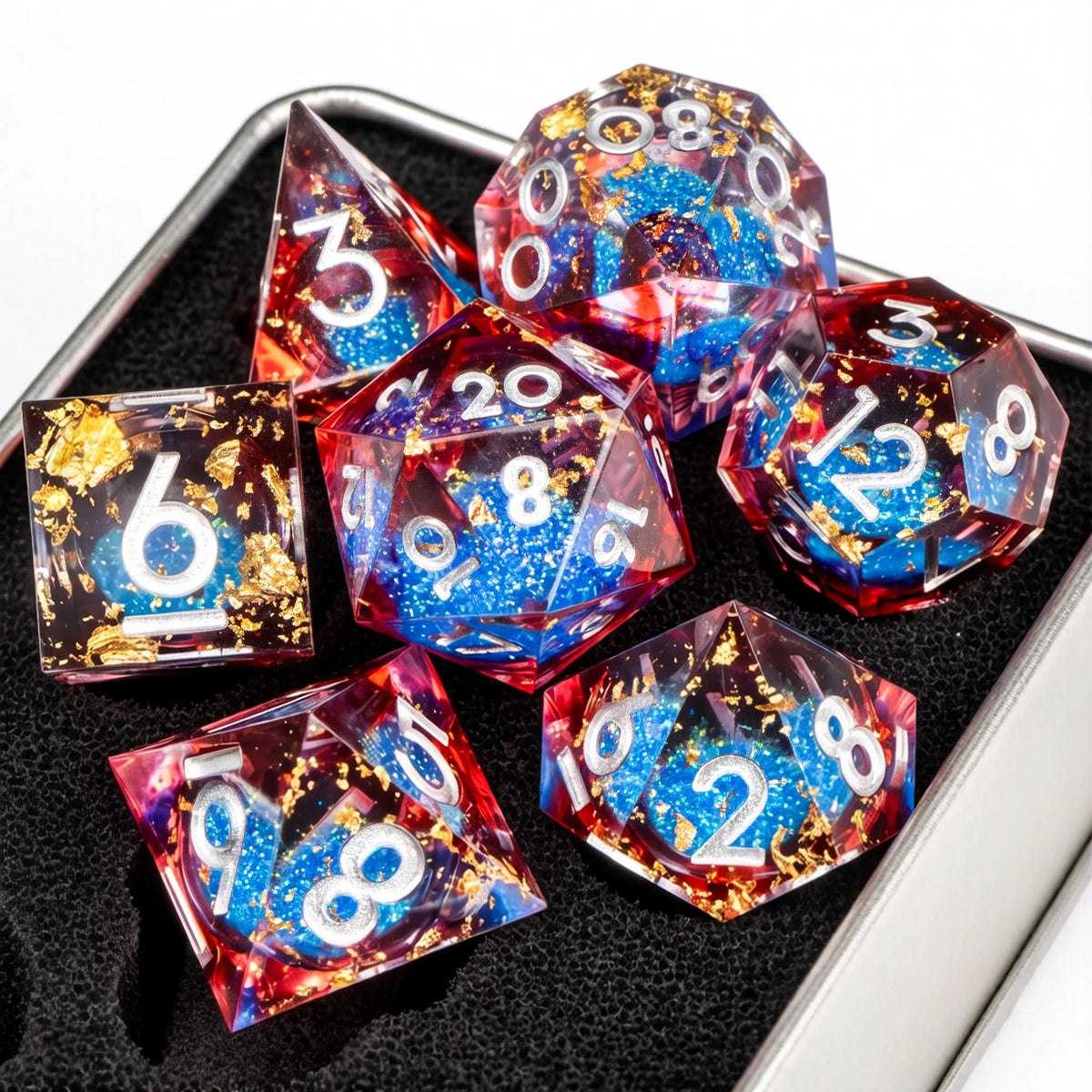 Gold Liquid Core Resin Polyhedral RPG Dice Set - 7 Piece