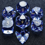 1-7pcs DND Fantasy Blue Glass Gemstone Dice Set Multi-sided Polyhedral Dice Golden Word Dice for D&D Game COC Role Playing RPG