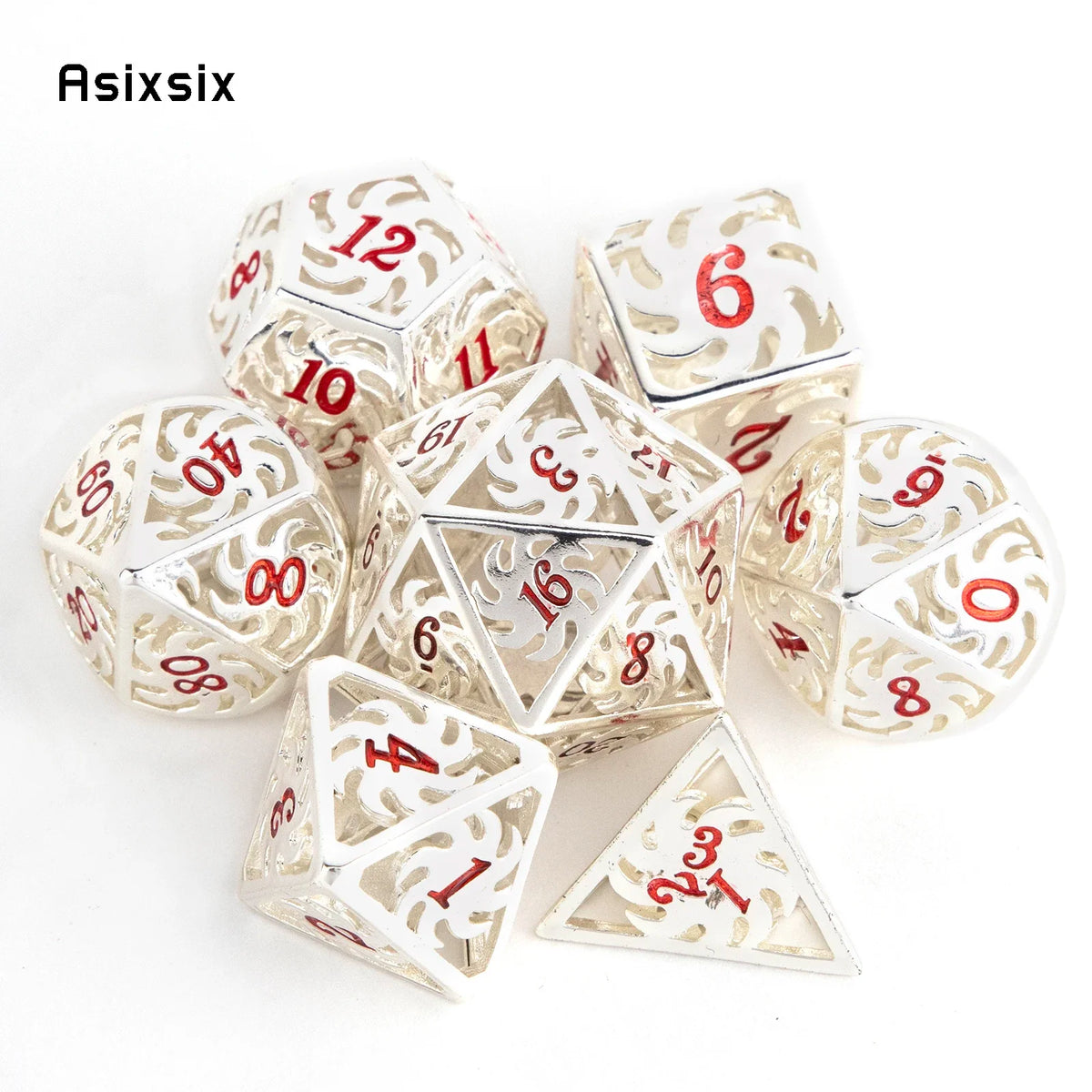 White Metal RPG Dice Set - 7 Piece